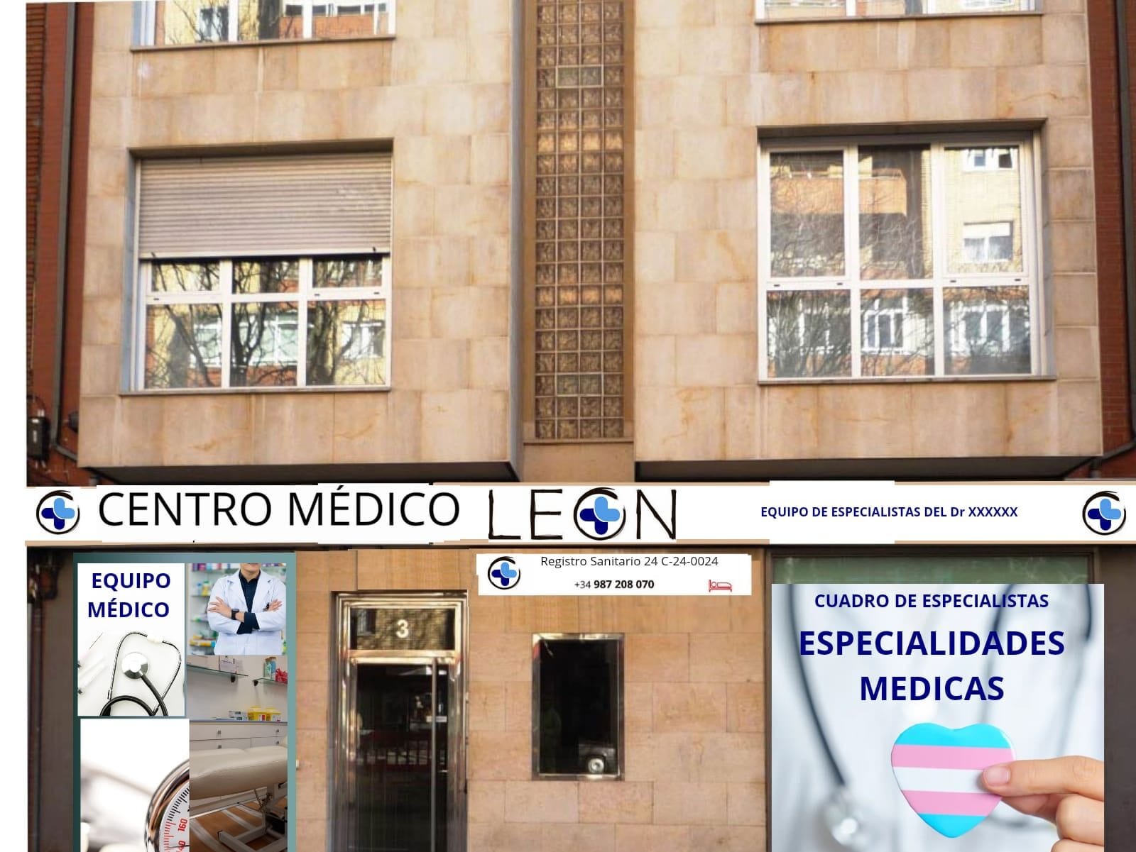 Portada y fachada de centro médico león